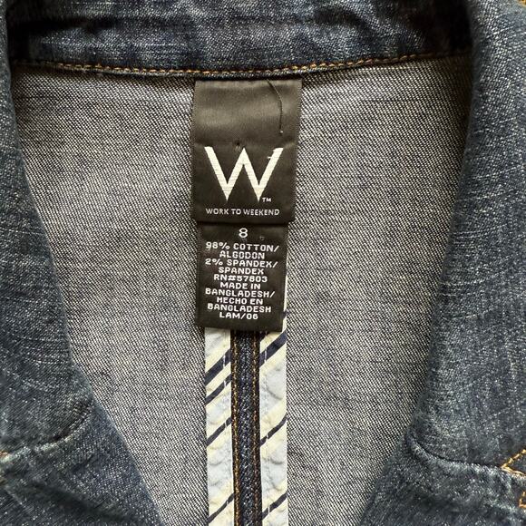 W Work to Weekend Denim Blazer 8 Cotton Stretch Pockets Nautical Buttons Classic - Picture 6 of 9
